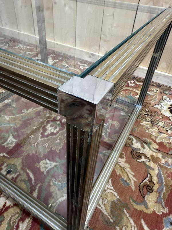 Coffee Table - 1970s Side Table In Chromed Metal And Glass-photo-4