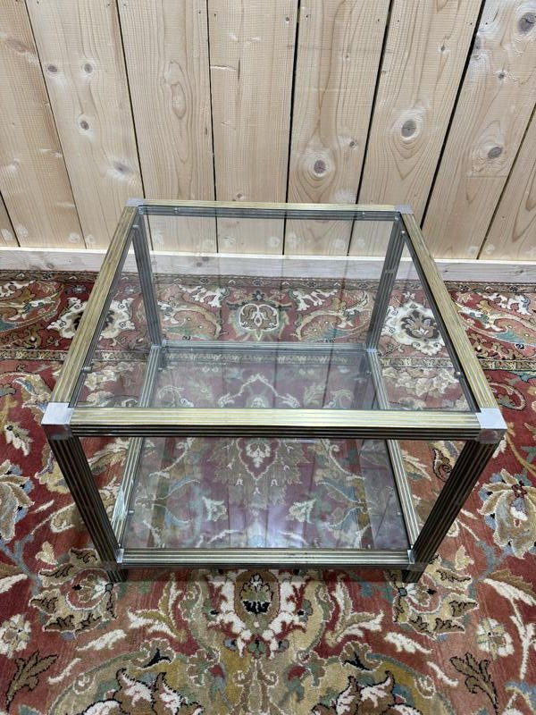 Coffee Table - 1970s Side Table In Chromed Metal And Glass-photo-2