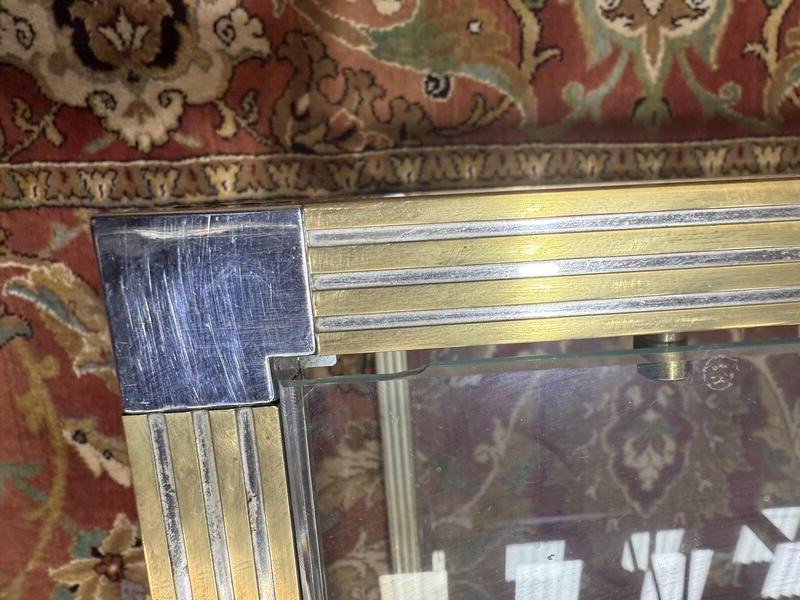 Coffee Table - 1970s Side Table In Chromed Metal And Glass-photo-3