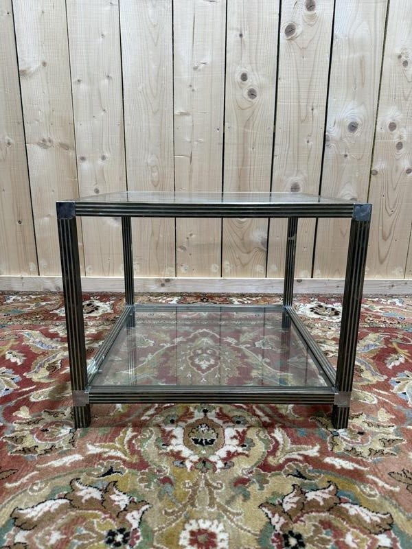 Coffee Table - 1970s Side Table In Chromed Metal And Glass