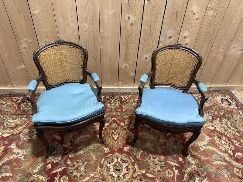 Pair Of Louis XV Style Cane Armchairs -photo-2