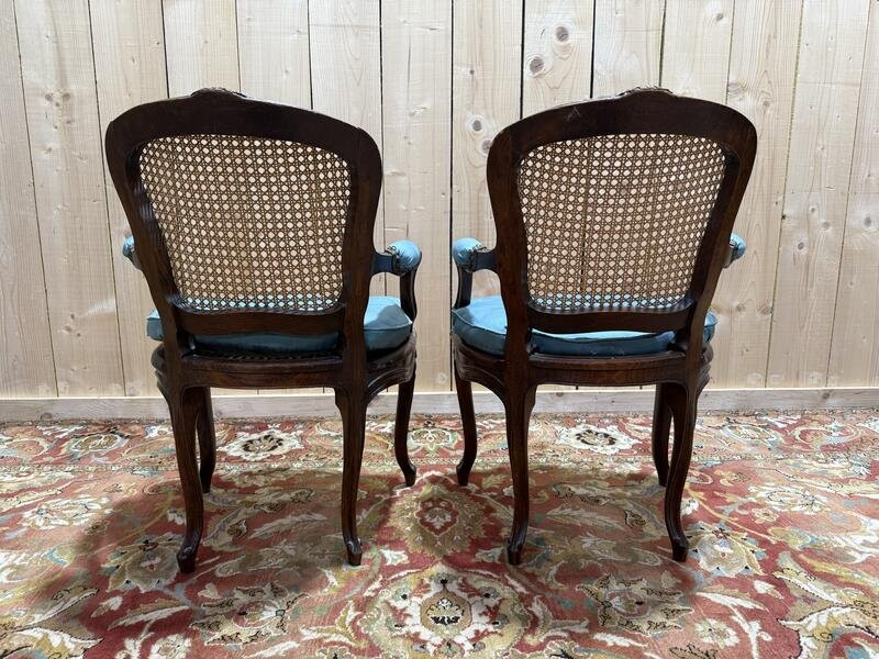 Pair Of Louis XV Style Cane Armchairs -photo-1