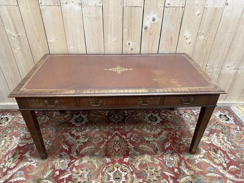 English-style Mahogany And Leather Desk Signed "maple"-photo-1