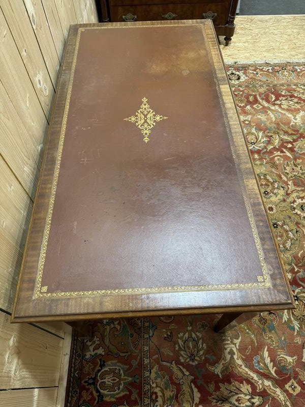 English-style Mahogany And Leather Desk Signed "maple"-photo-4