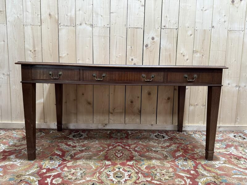 English-style Mahogany And Leather Desk Signed "maple"