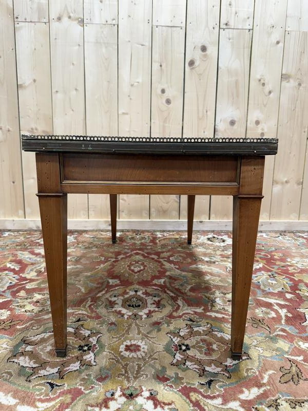 Louis XVI Style Coffee Table In White Marble And Cherry Wood -photo-2