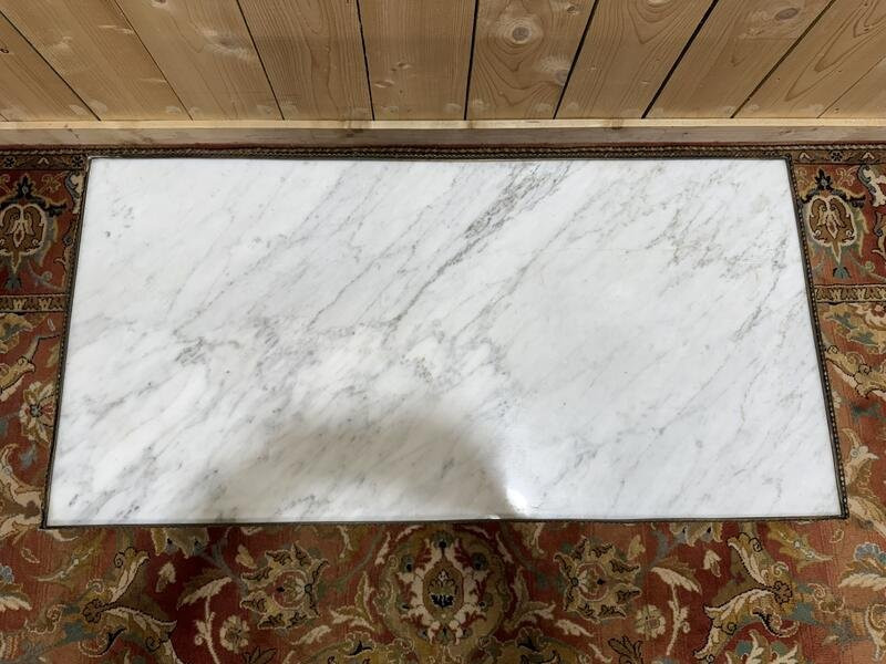 Louis XVI Style Coffee Table In White Marble And Cherry Wood -photo-3