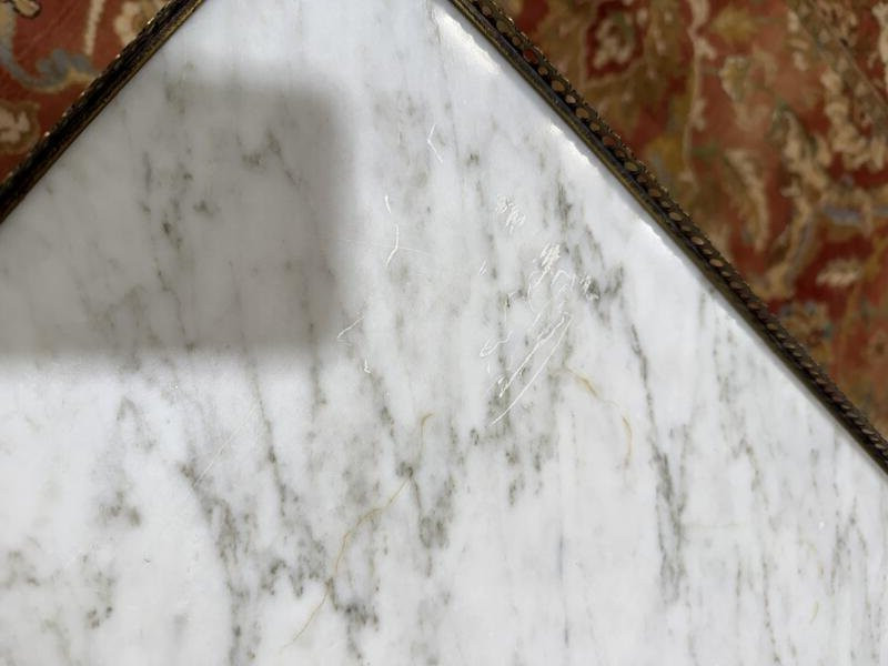 Louis XVI Style Coffee Table In White Marble And Cherry Wood -photo-4