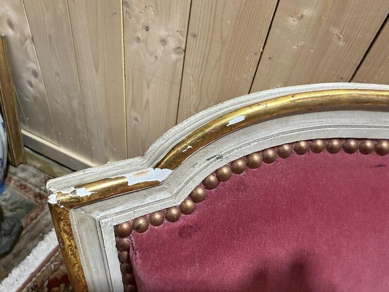 Paire de fauteuils et bergère et style Louis XVI-photo-2