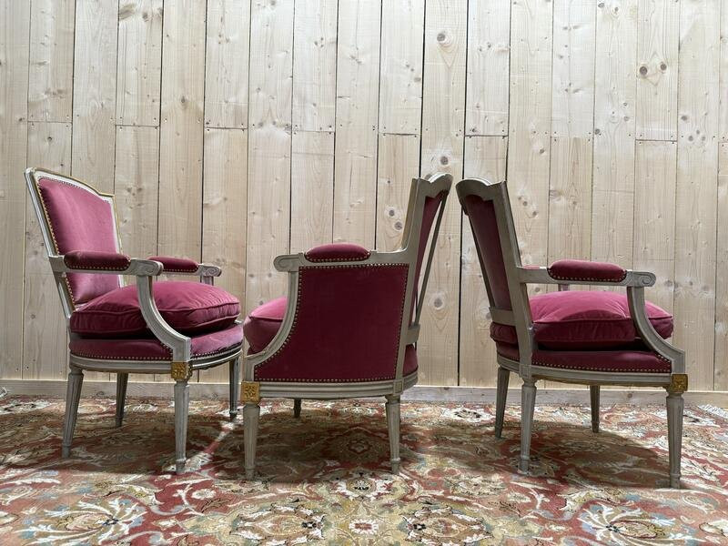 Paire de fauteuils et bergère et style Louis XVI-photo-1