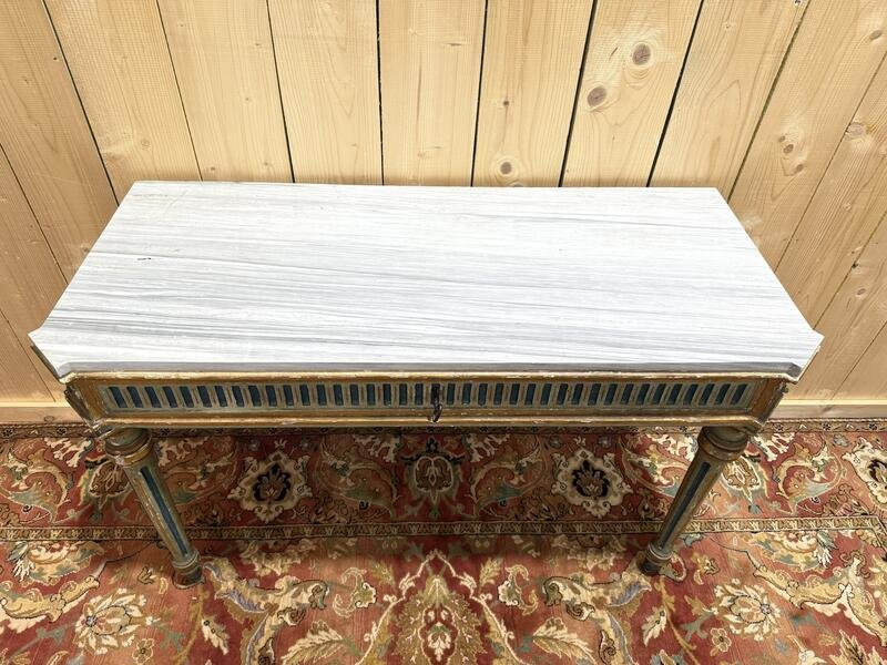 Console d'époque Louis XVI en bois peint -photo-3