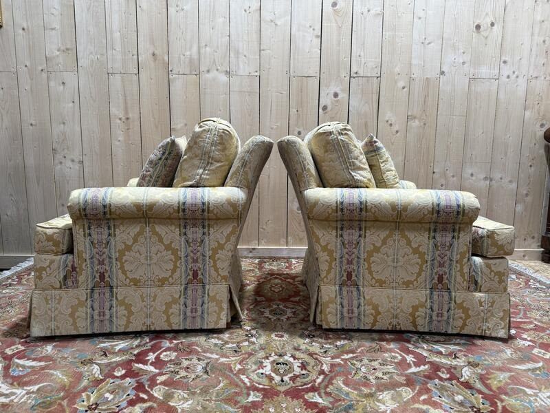 Paire de fauteuils anglais en soierie -photo-4