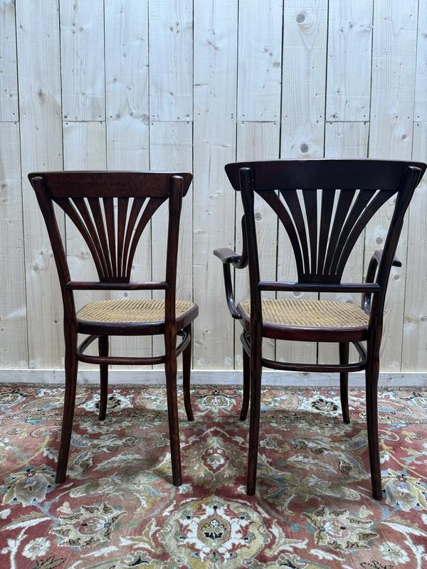 Suite de 4 chaises et deux fauteuils cannés THONET à "Palmettes"-photo-2