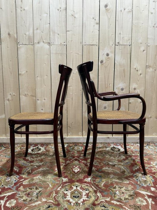 Suite de 4 chaises et deux fauteuils cannés THONET à "Palmettes"-photo-1