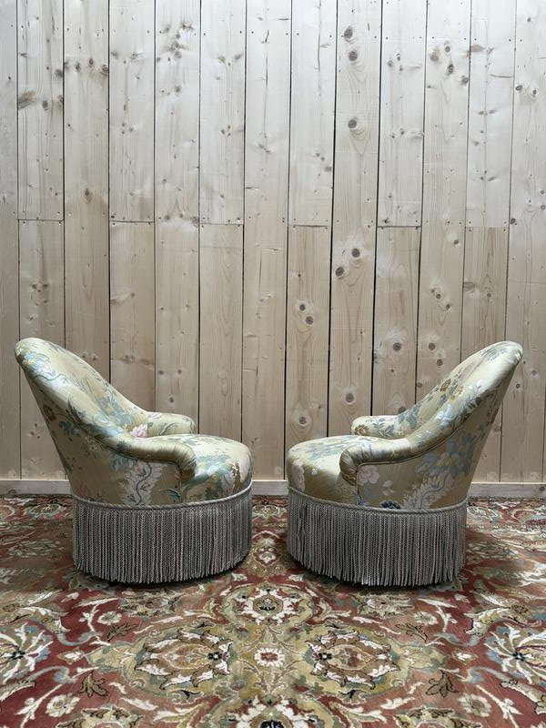 Pair Of Napoleon III Style Silk Toad Armchairs -photo-3