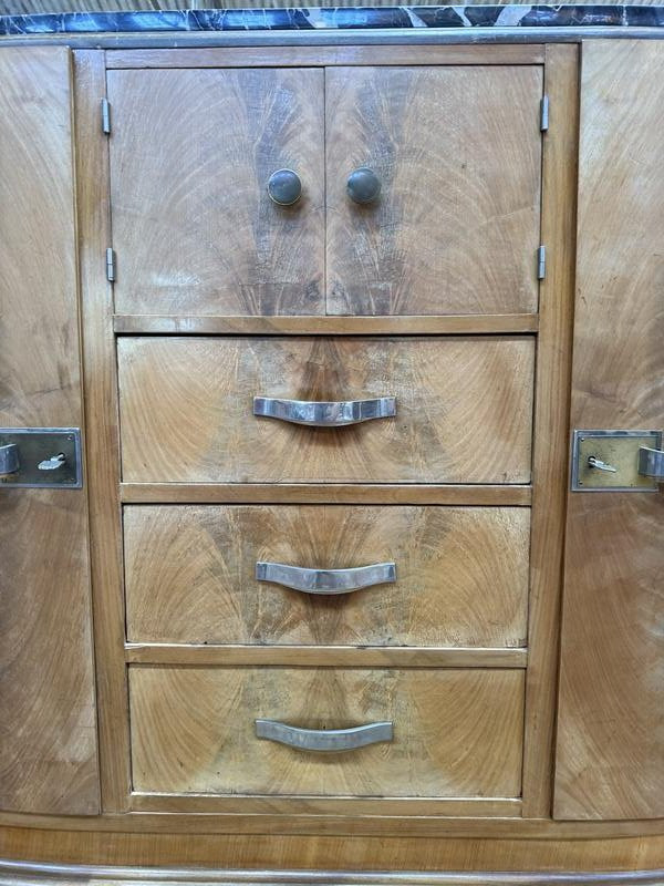 Low Arr Deco Period Sideboard With Mirror And Marble -photo-4