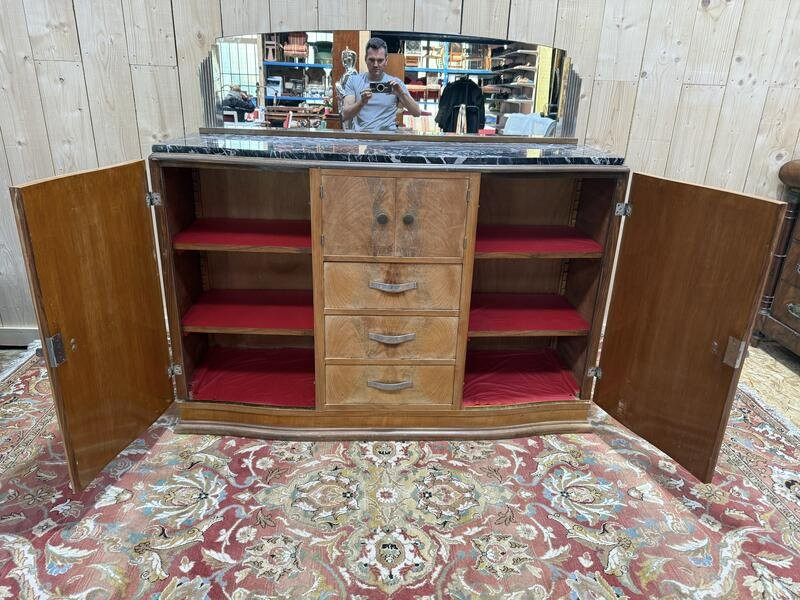 Low Arr Deco Period Sideboard With Mirror And Marble -photo-2