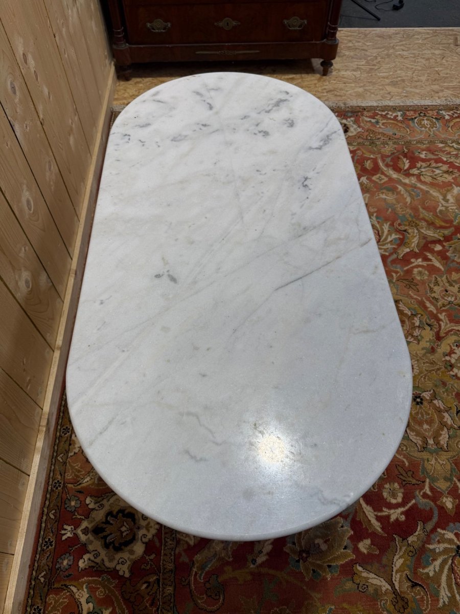 Table de bistrot en marbre oval et fonte-photo-2