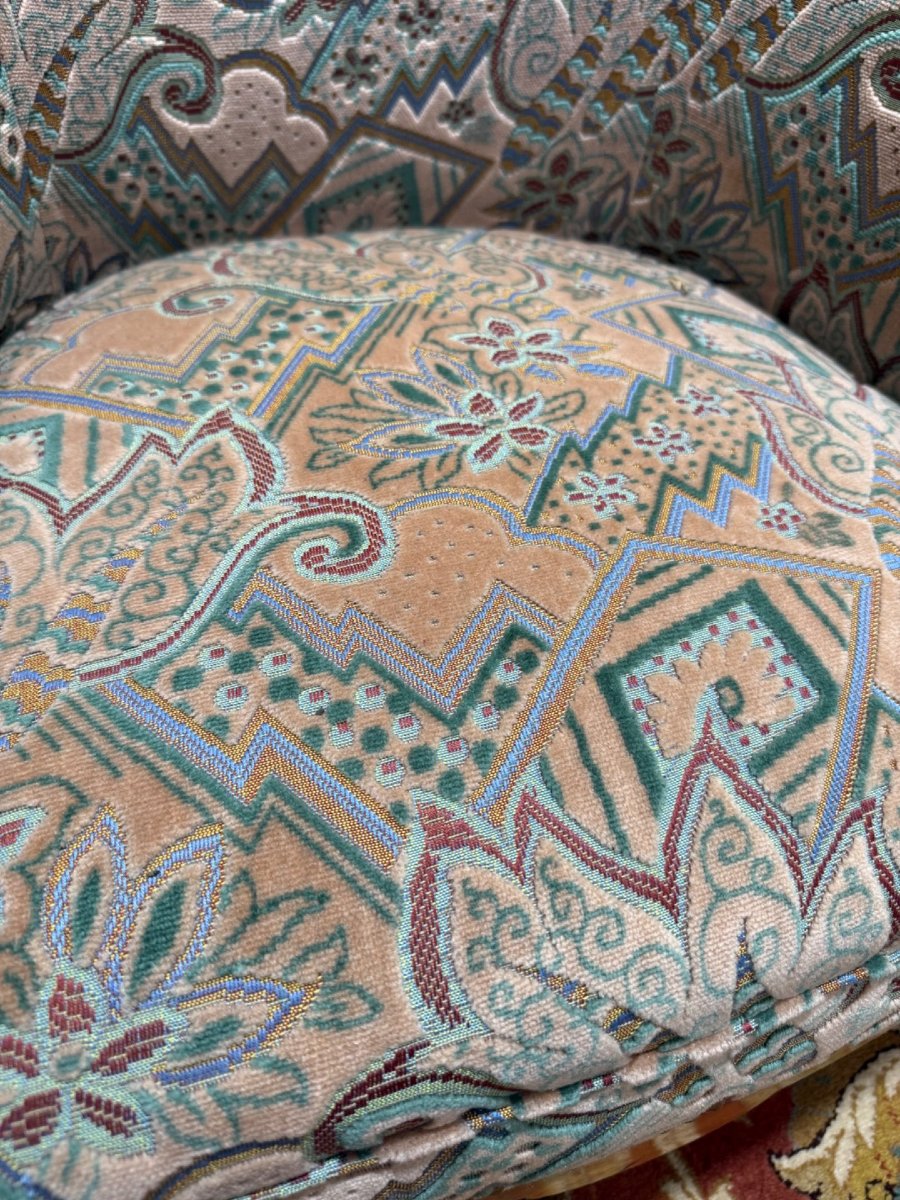 Paire de fauteuils - bergères époque Art Déco en velours coloré-photo-2