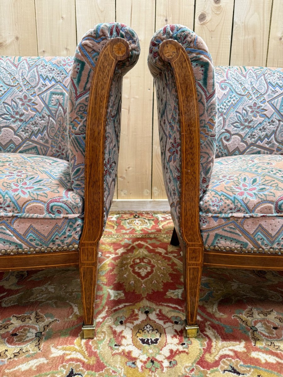 Paire de fauteuils - bergères époque Art Déco en velours coloré-photo-3