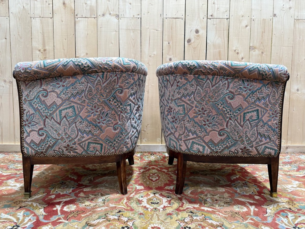 Paire de fauteuils - bergères époque Art Déco en velours coloré-photo-1