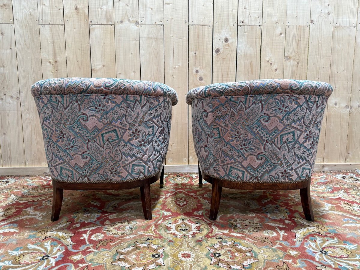 Paire de fauteuils - bergères époque Art Déco en velours coloré-photo-2