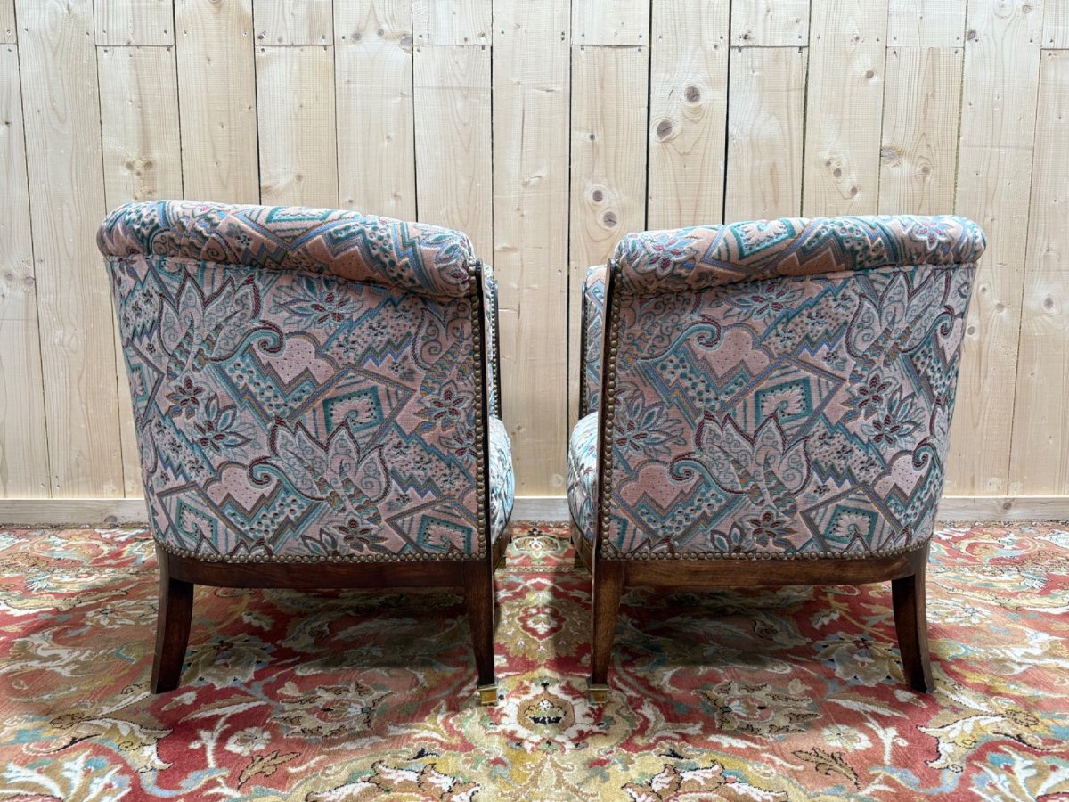 Paire de fauteuils - bergères époque Art Déco en velours coloré-photo-3