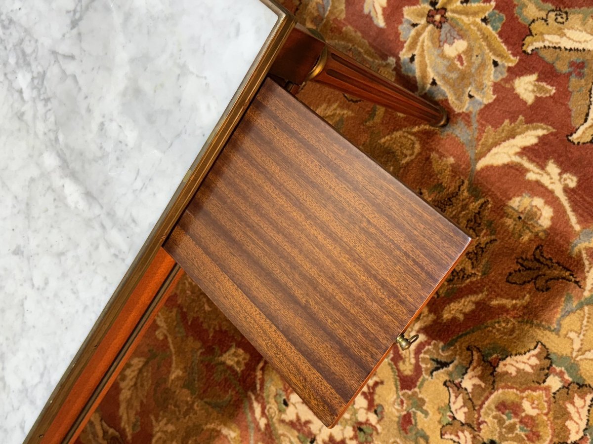 Table basse de style Louis XVI merisier de marbre de carrare-photo-3