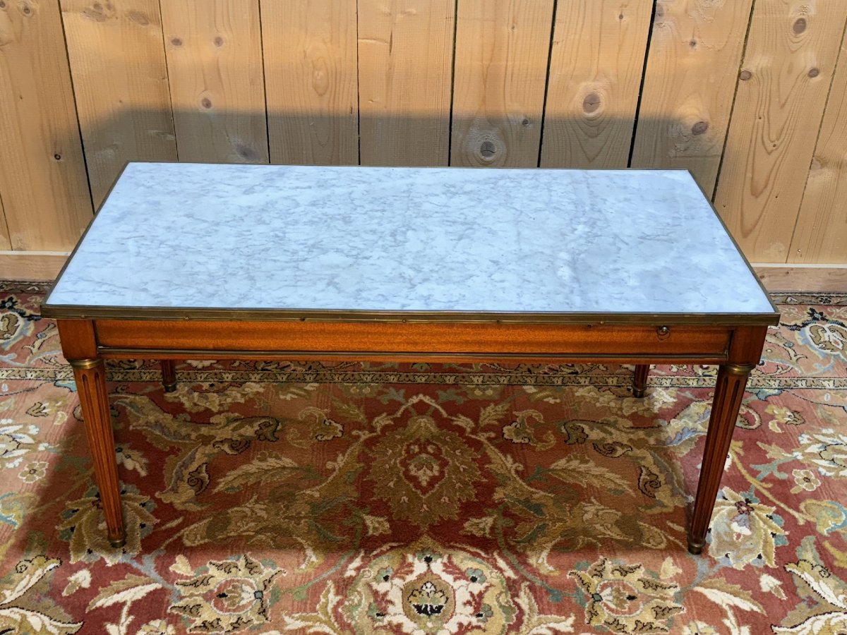 Table basse de style Louis XVI merisier de marbre de carrare-photo-4