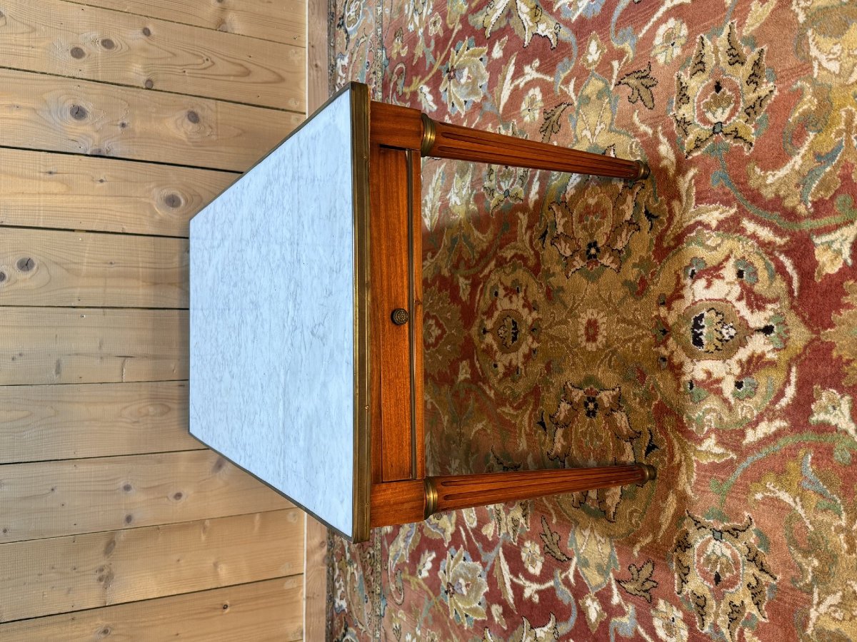 Table basse de style Louis XVI merisier de marbre de carrare-photo-2