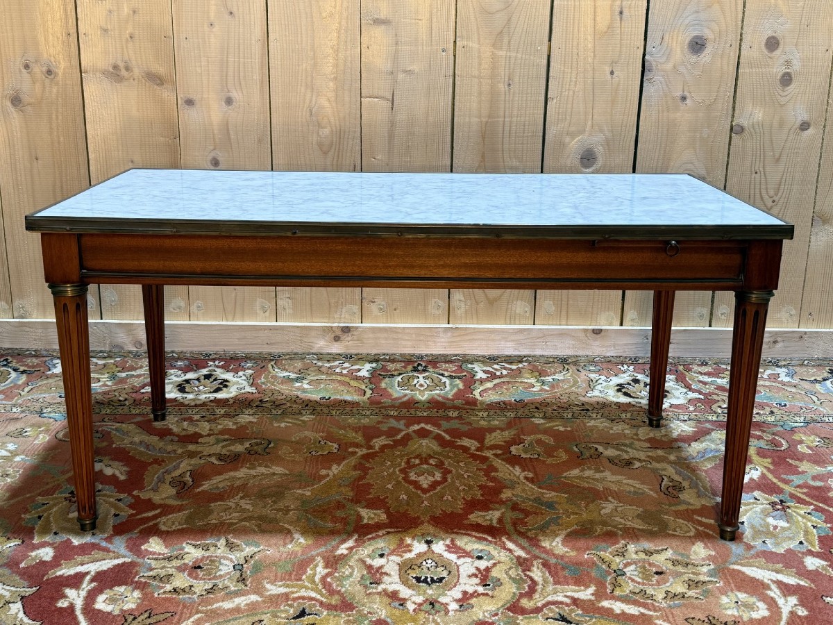 Table basse de style Louis XVI merisier de marbre de carrare