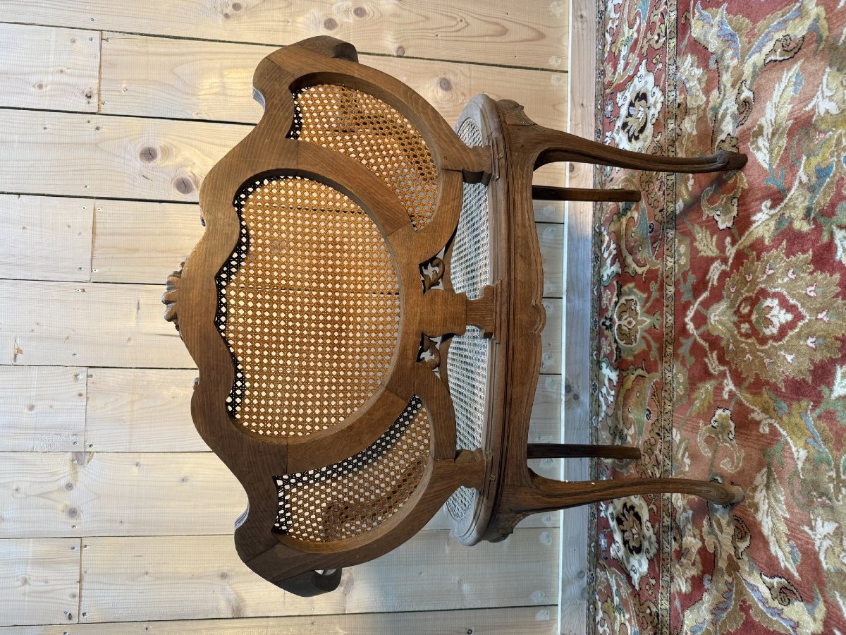 Louis XV Style Caned Basket Bench-photo-2