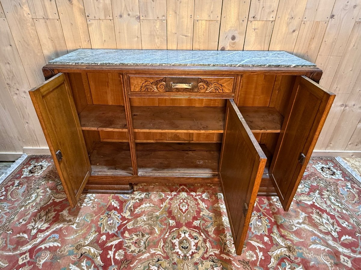 Art Deco Period Sideboard In Oak And Green Marble-photo-2
