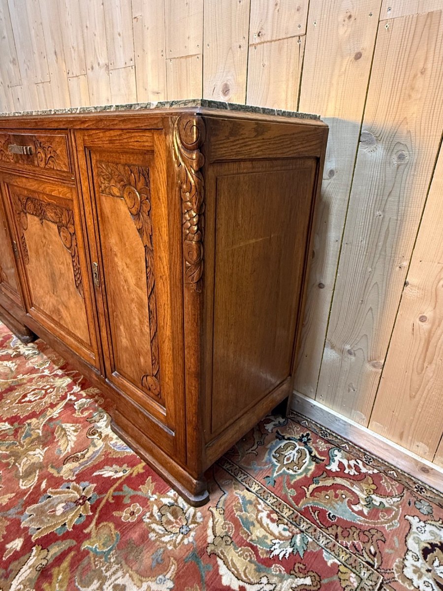 Art Deco Period Sideboard In Oak And Green Marble-photo-1