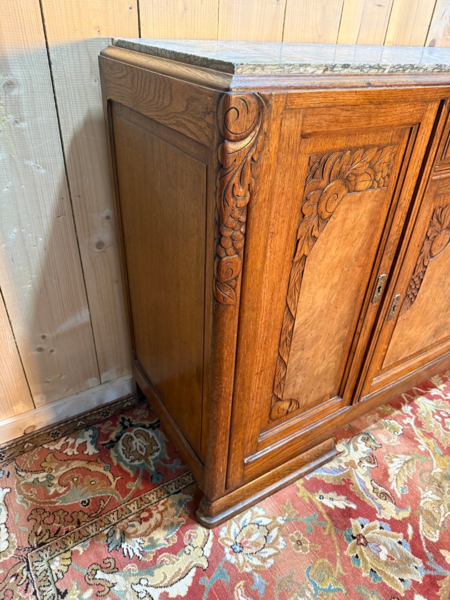 Art Deco Period Sideboard In Oak And Green Marble-photo-2