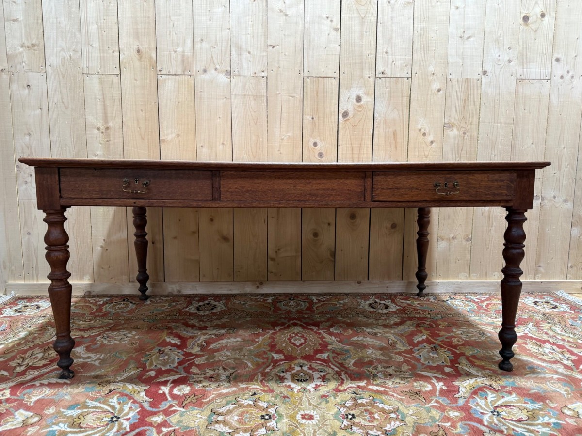 Farmhouse Table - Solid Oak Desk, Louis Philippe Period
