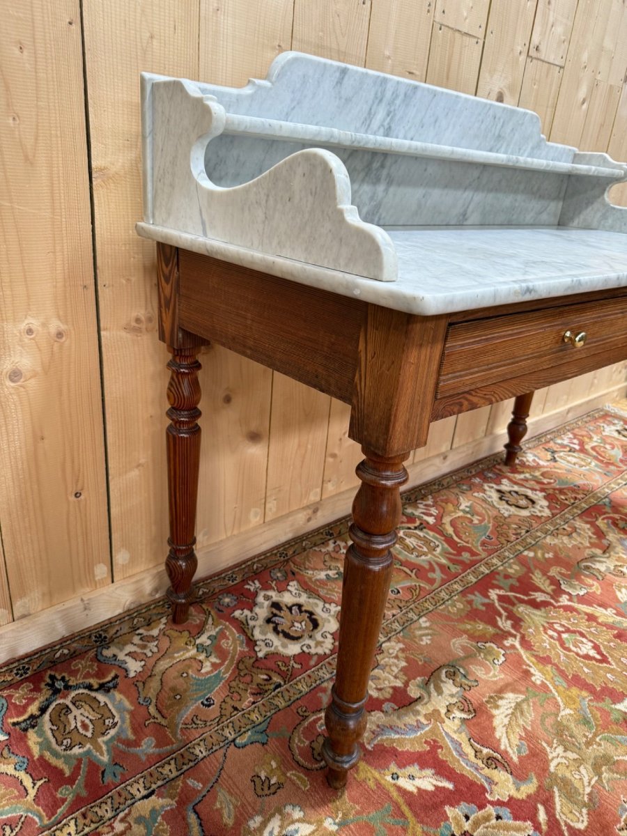 Table de toilette - Coiffeuse Louis Philippe en sapin et marbre-photo-2
