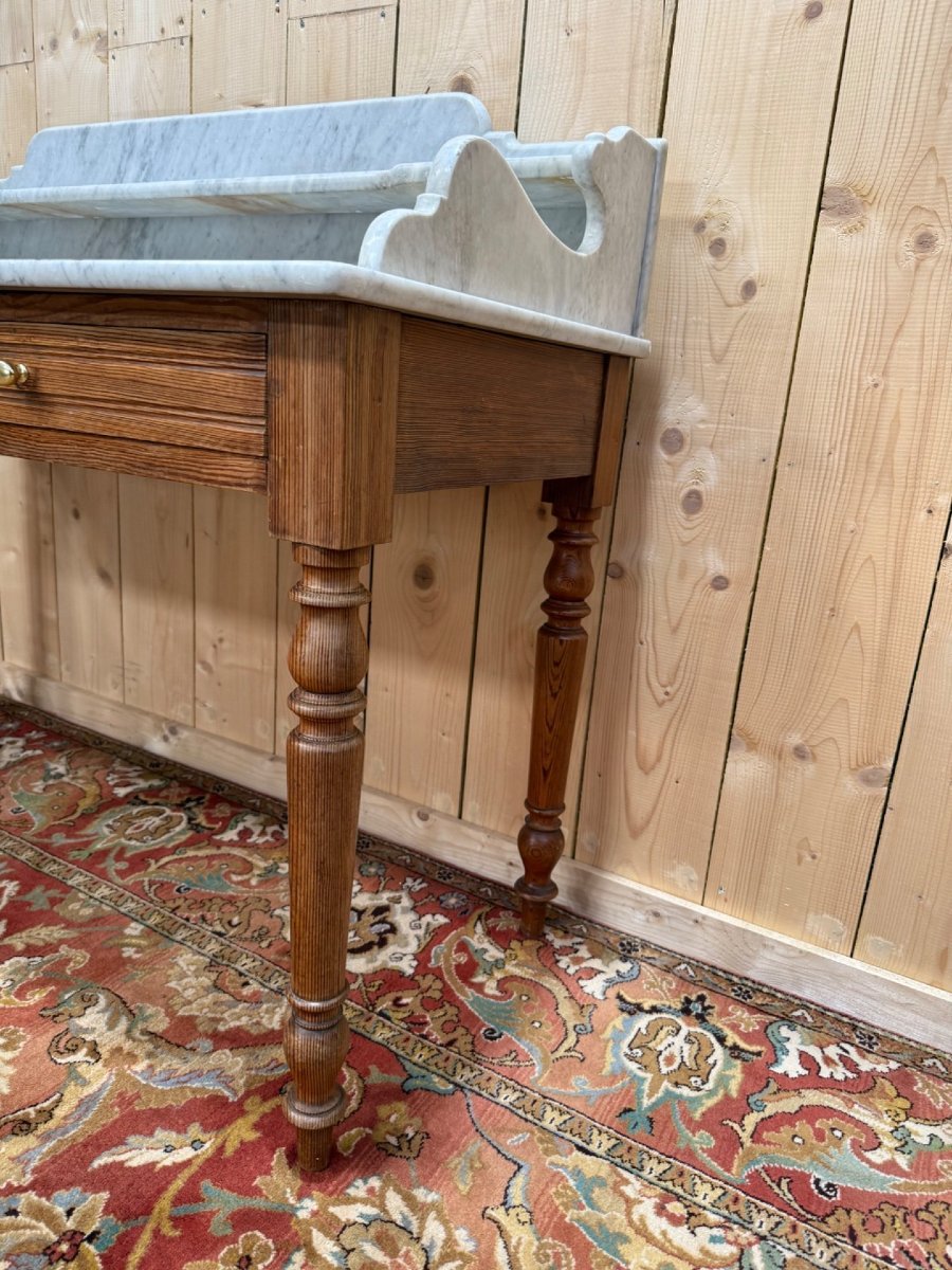 Table de toilette - Coiffeuse Louis Philippe en sapin et marbre-photo-3