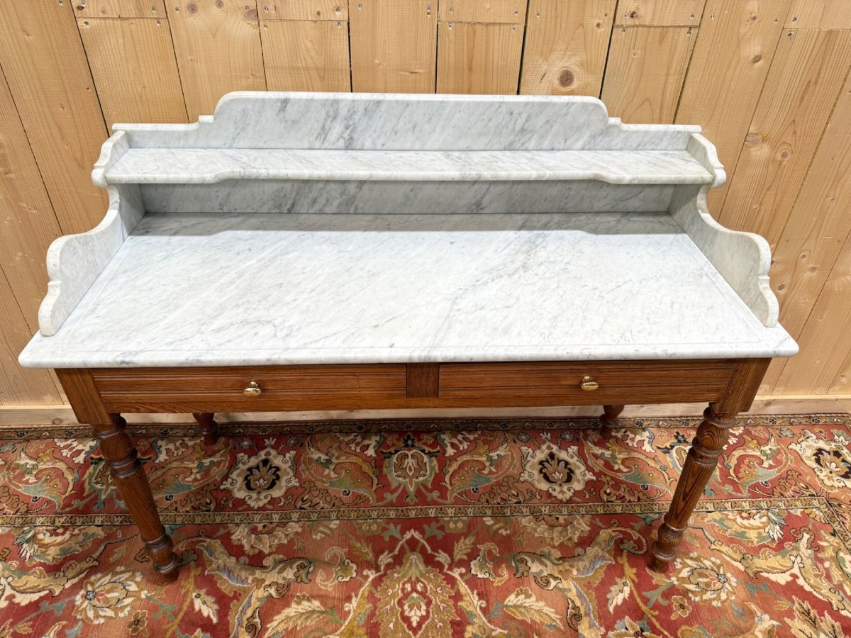Table de toilette - Coiffeuse Louis Philippe en sapin et marbre-photo-4