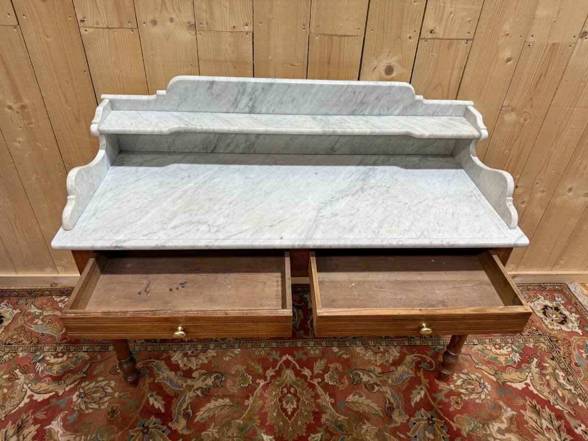 Table de toilette - Coiffeuse Louis Philippe en sapin et marbre-photo-1