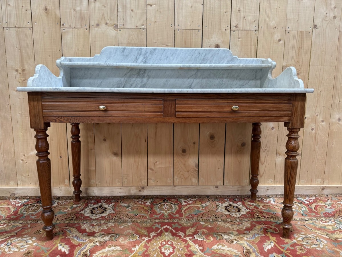 Table de toilette - Coiffeuse Louis Philippe en sapin et marbre