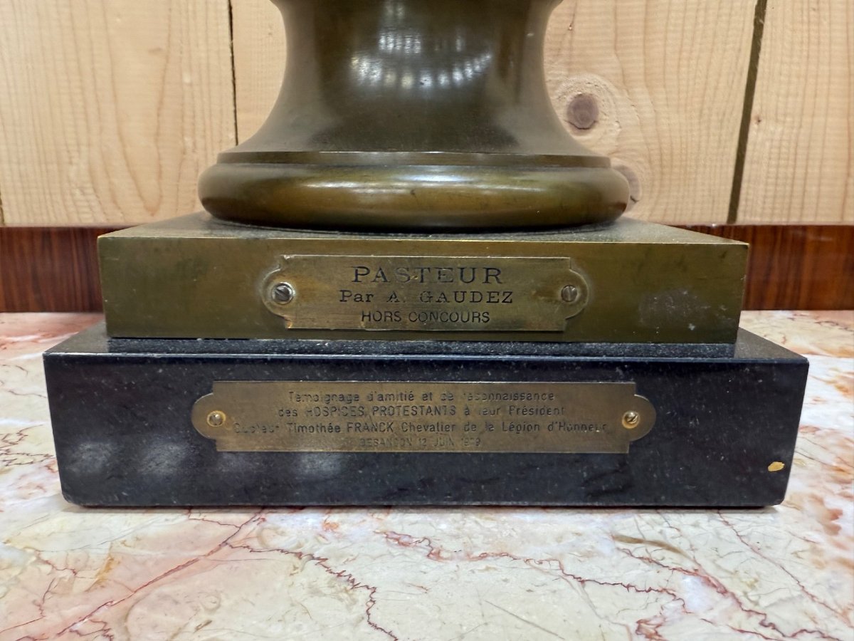 Buste en bronze PASTEUR par "A.Gaudez"-photo-2