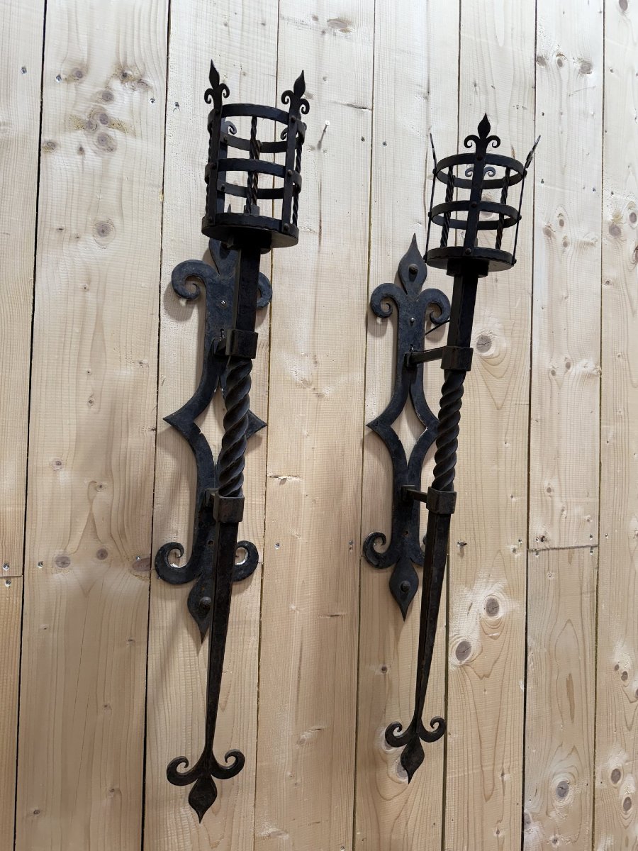 Paire d'appliques en fer forgé de style Médiéval - Haute époque-photo-4