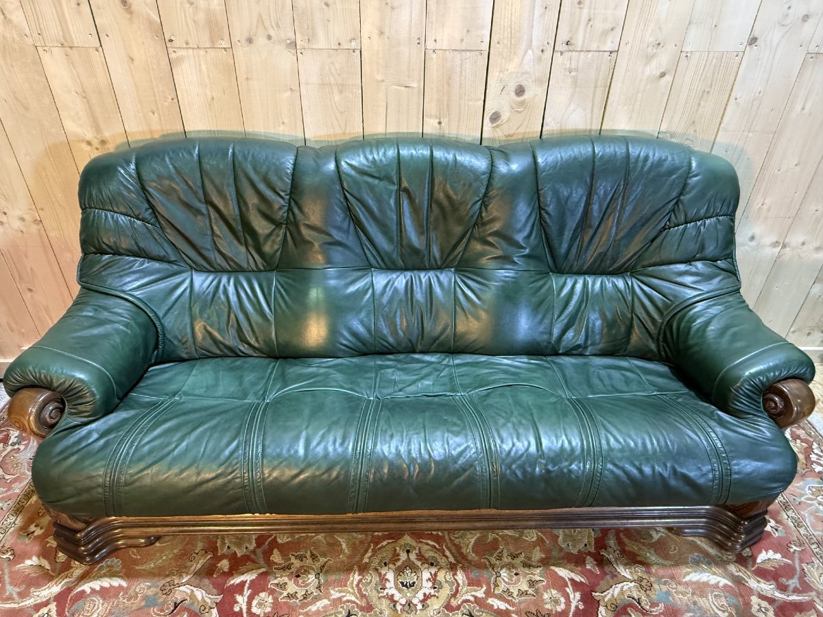 Salon canapé et deux fauteuils anglais "Oxford" en cuir et bois de chêne-photo-3