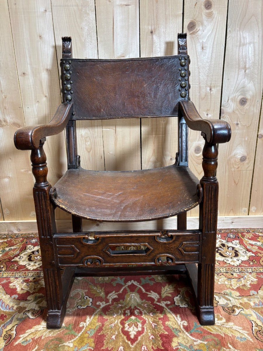 Fauteuil de bureau en chêne et cuir-photo-4