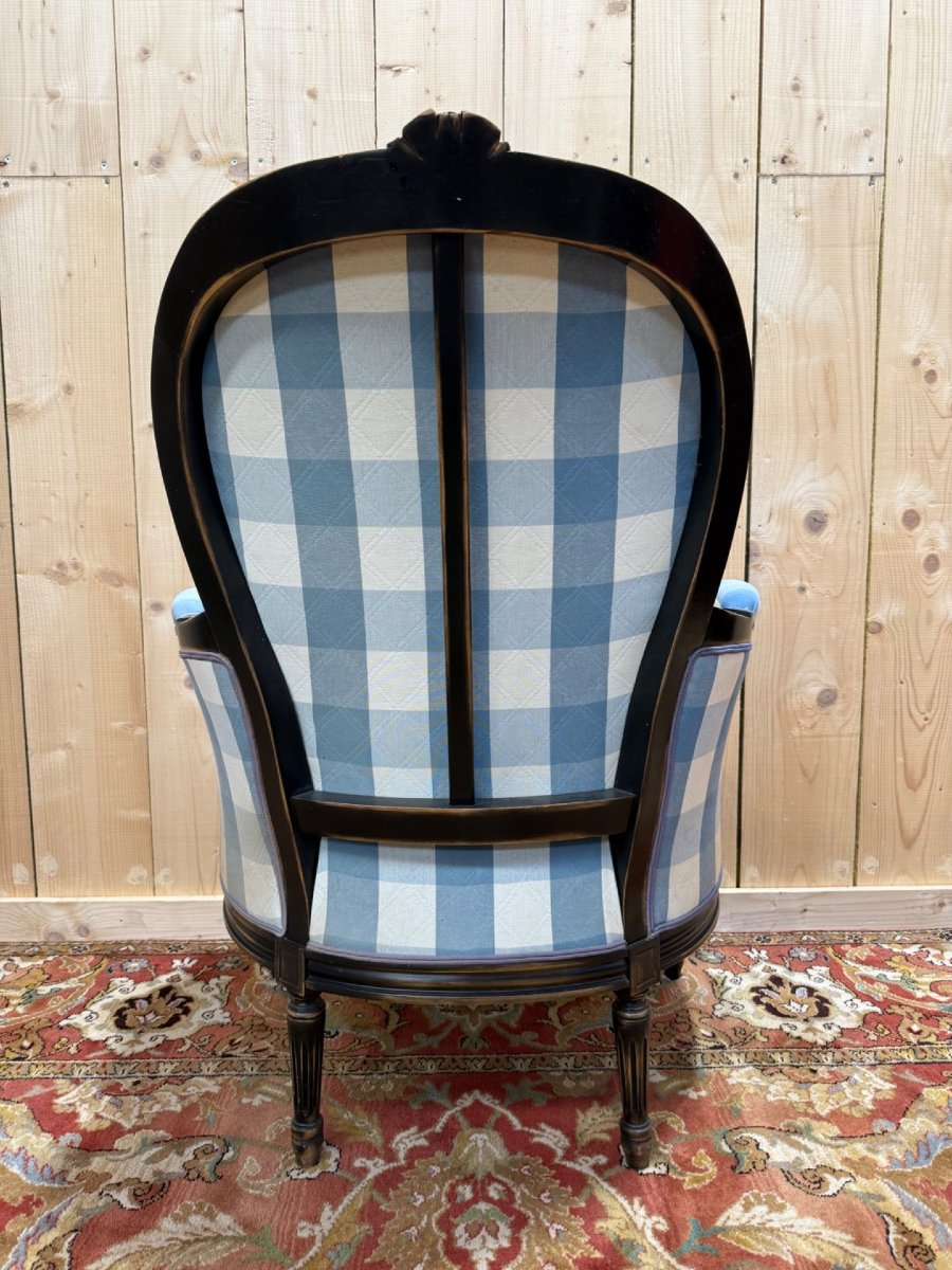 Louis XVI Style Bergère Armchair In Blackened Wood-photo-3