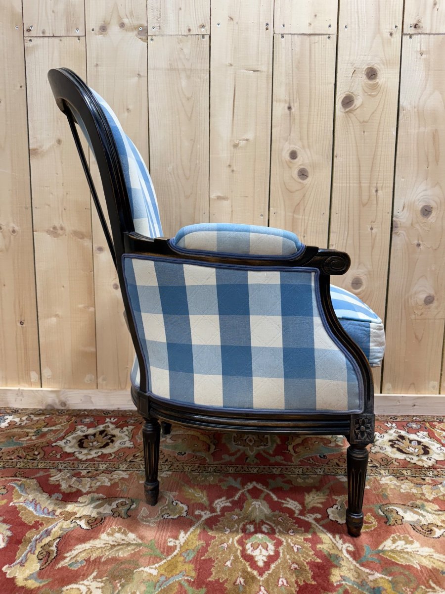 Louis XVI Style Bergère Armchair In Blackened Wood-photo-1