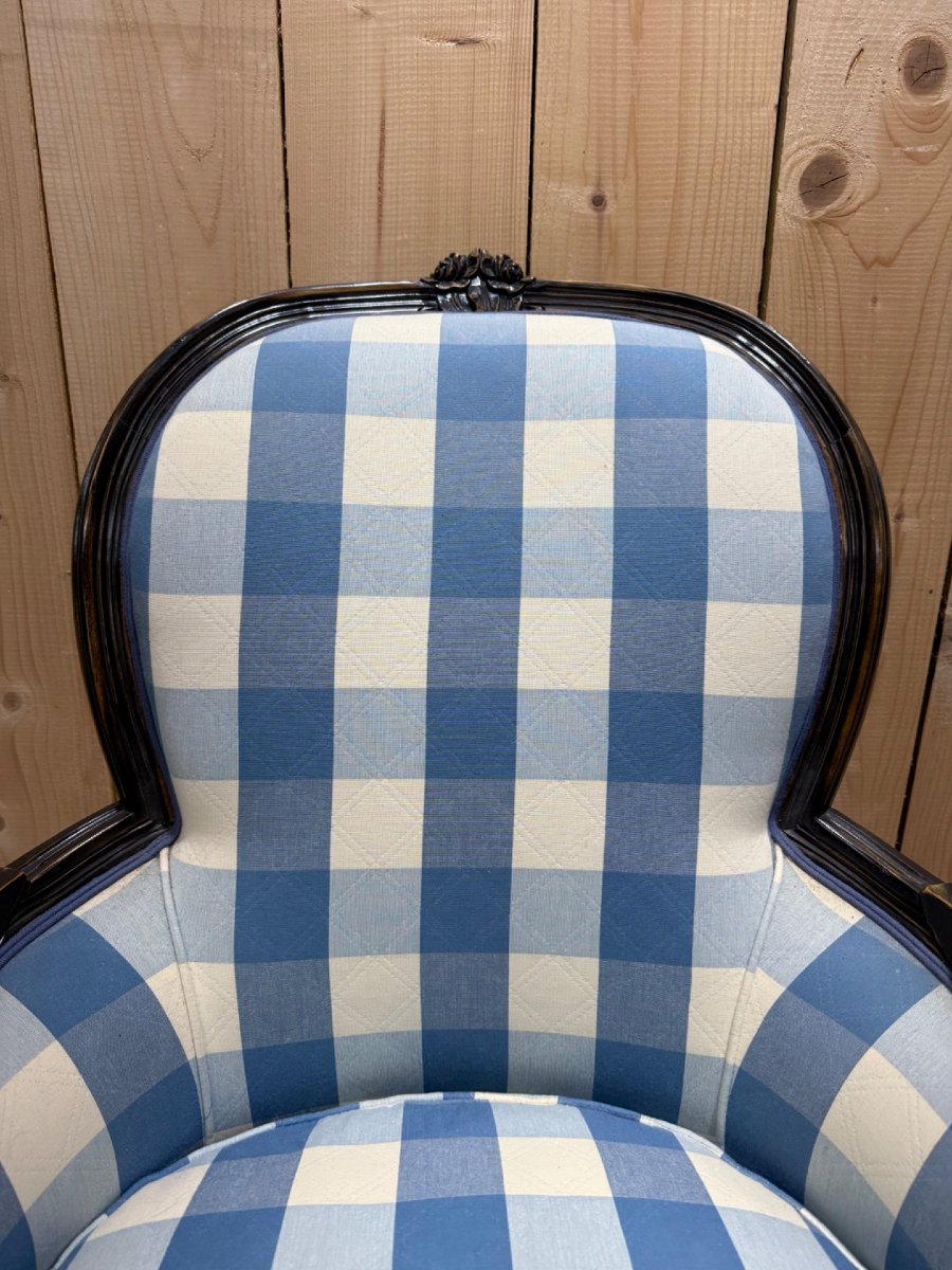 Louis XVI Style Bergère Armchair In Blackened Wood-photo-2