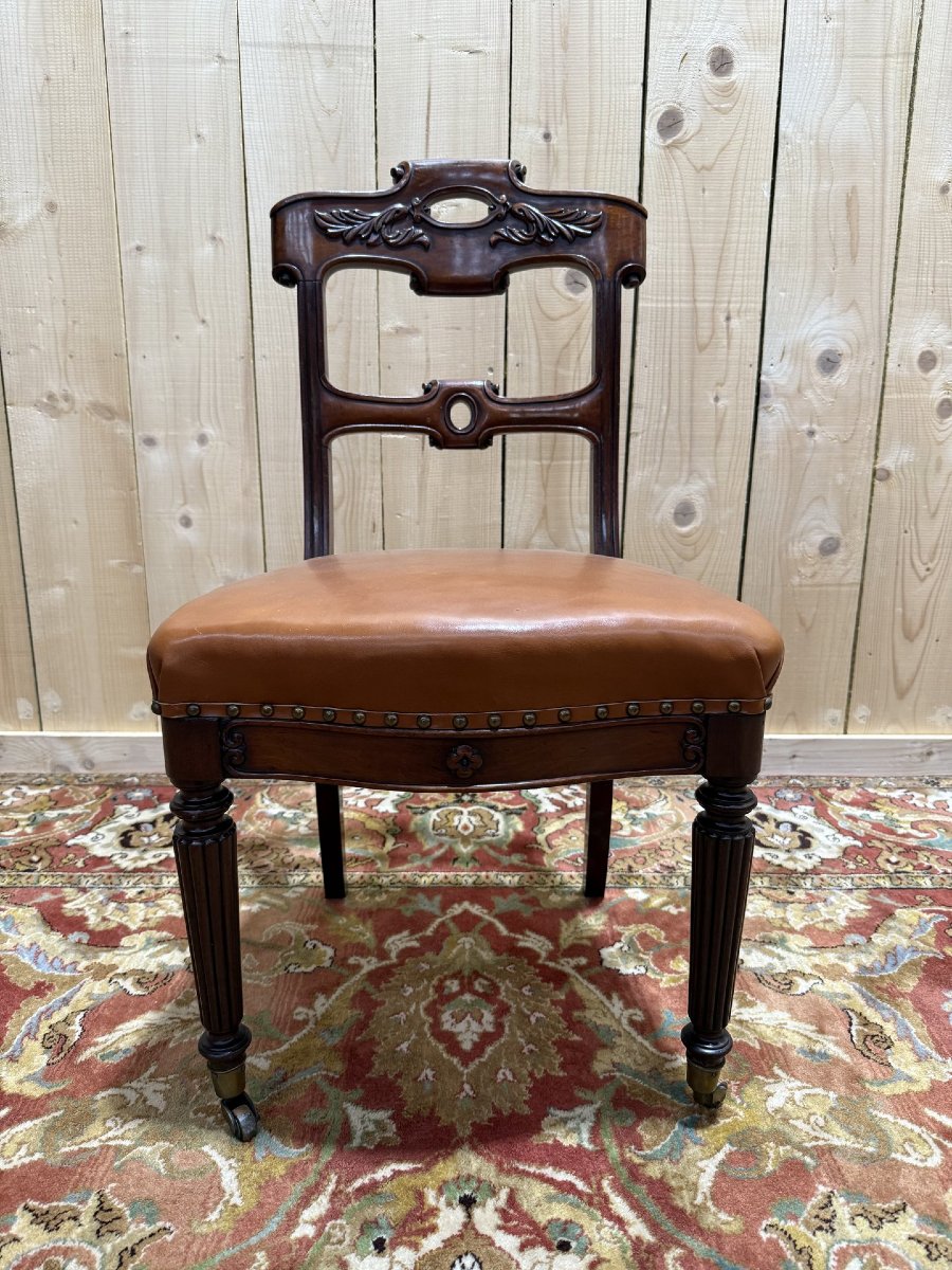 Suite de 6 chaises époque Napoléon III en acajou et cuir-photo-2