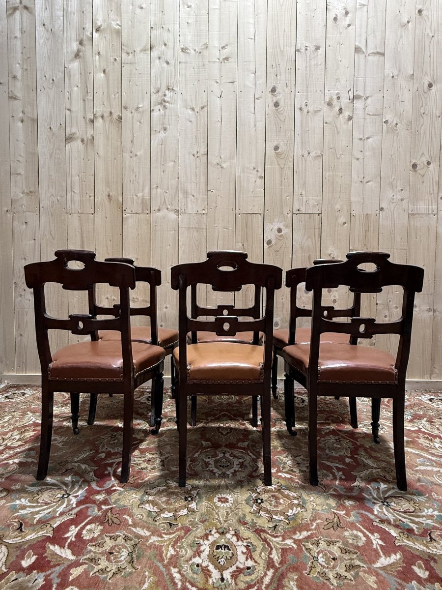 Suite de 6 chaises époque Napoléon III en acajou et cuir-photo-3